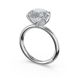 Round Sculpted Petal-Pavé-Prong Solitaire in 18kt Yellow Gold