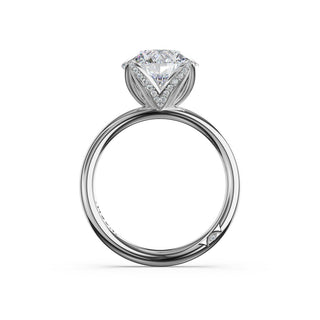 Round Sculpted Petal-Pavé-Prong Solitaire in 18kt White Gold