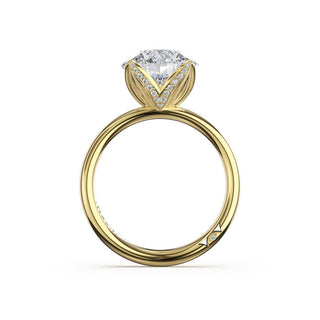 Round Sculpted Petal-Pavé-Prong Solitaire in 18kt Yellow Gold
