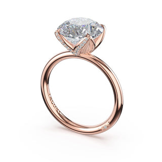 Round Sculpted Petal-Pavé-Prong Solitaire in 18kt Rose Gold