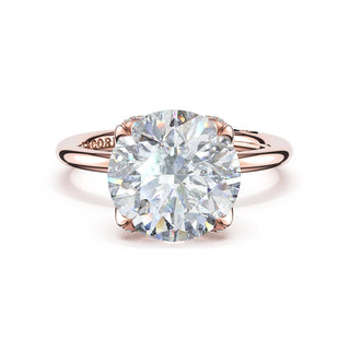 Round Sculpted Petal-Pavé-Prong Solitaire in 18kt Yellow Gold