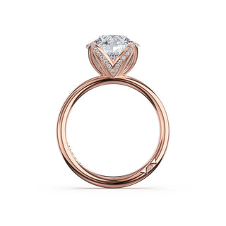 Round Sculpted Petal-Pavé-Prong Solitaire in 18kt Yellow Gold