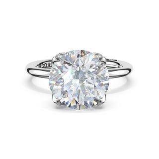 Round Sculpted Petal-Pavé-Prong Solitaire in 18kt Yellow Gold