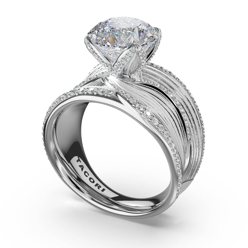 Round Dahlia Contour Solitaire Engagement Ring in White Gold