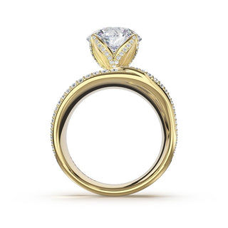Dahlia Sculpted Double-Petal Pavé Ring in 18kt Yellow Gold