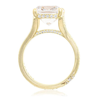 Scroll Hand Engraved Wide Band Cushion Solitaire Engagement Ring