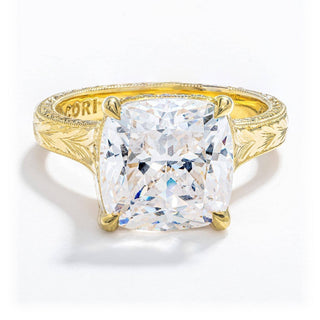 Wheat Hand Engraved Wide Band Cushion Solitaire Engagement Ring
