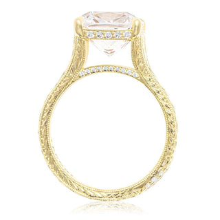Wheat Hand Engraved Wide Band Cushion Solitaire Engagement Ring