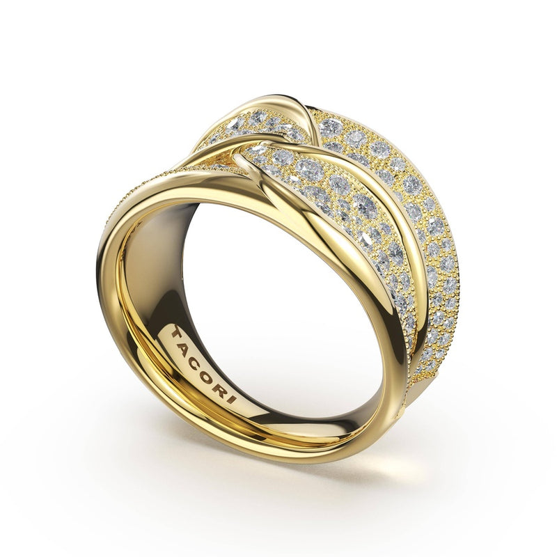 Sculpted Double-Petal Pavé-Intense Band in Yellow Gold