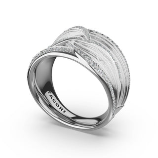Sculpted Double-Petal Pavé Band in 18kt White Gold