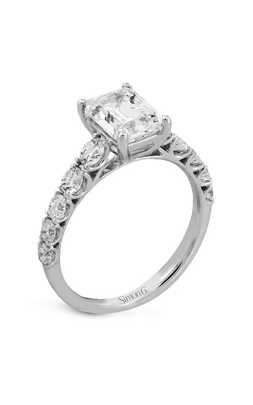 18K White Gold Emerald Sidestone Prong Engagement Ring