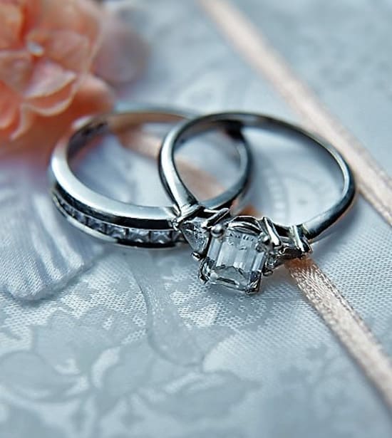 A beautiful wedding band and engagement ring set