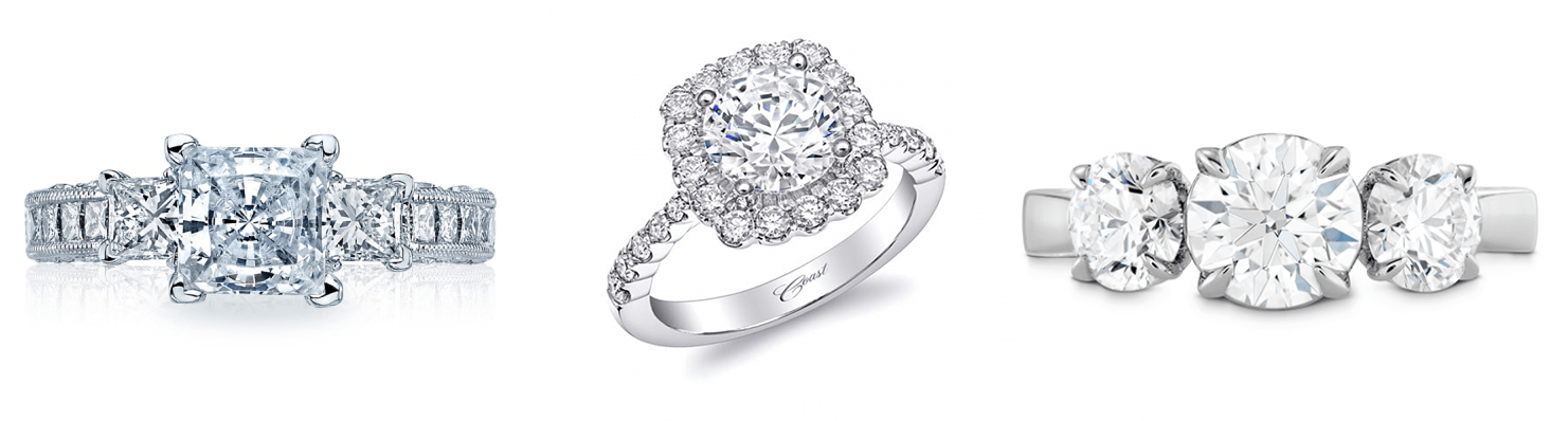 White Gold rings by Tacori, Coast Diamonds, and Hearts on Fire